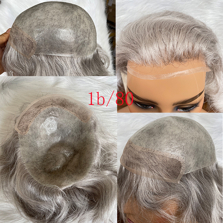 Toupee for Men 100% European Human Hair Swiss Lace Front Natural Hairline Hair Pieces 0.08mm Thin Skin PU V-looped Men's Hair Replacement System 8x10