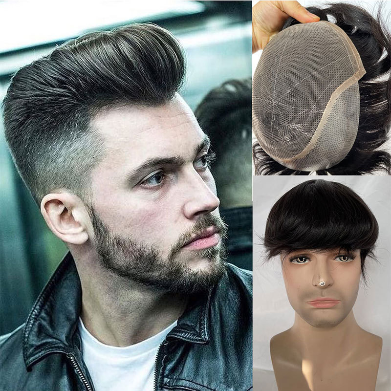 Q6 Toupee For Men Franch Lace Front with PU Toupee Hair 100% European Virgin Human Hair Replacement System For Men 10" x 8" Human hair Piece Toupee Me