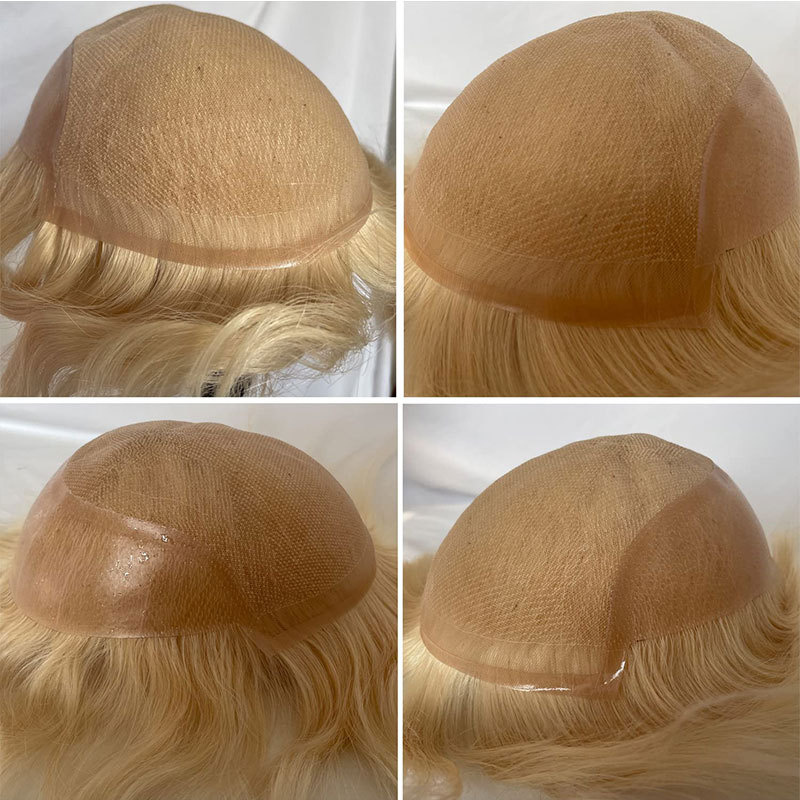 Men's Hairpiece European Human Hair Toupee 10x8inch HD Swiss Lace Super Thin Skin Back Hair Replacement Wig White Color