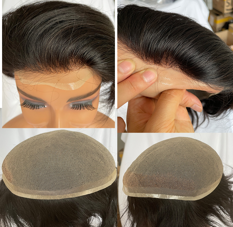 Quality Hair System Swiss Full Lace Men’s Toupee European Real Human Hair Replacement for Men Hairpiece Natural Black Color