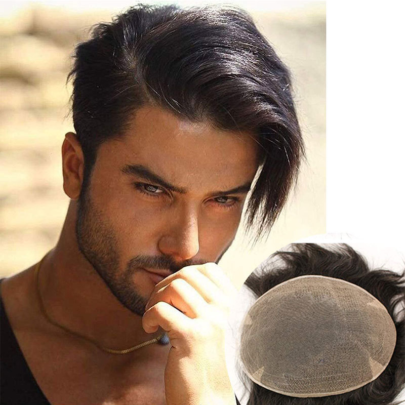 Quality Hair System Swiss Full Lace Men’s Toupee European Real Human Hair Replacement for Men Hairpiece Natural Black Color
