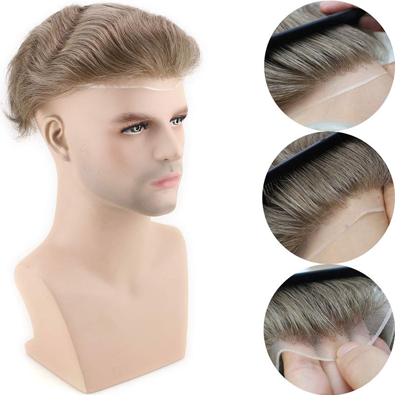 Celebrity Hair System Thin Skin Men's Hair Replacement Toupee Real Human Hair Pieces for Men #7 Light Brown Color Base Size 10x8