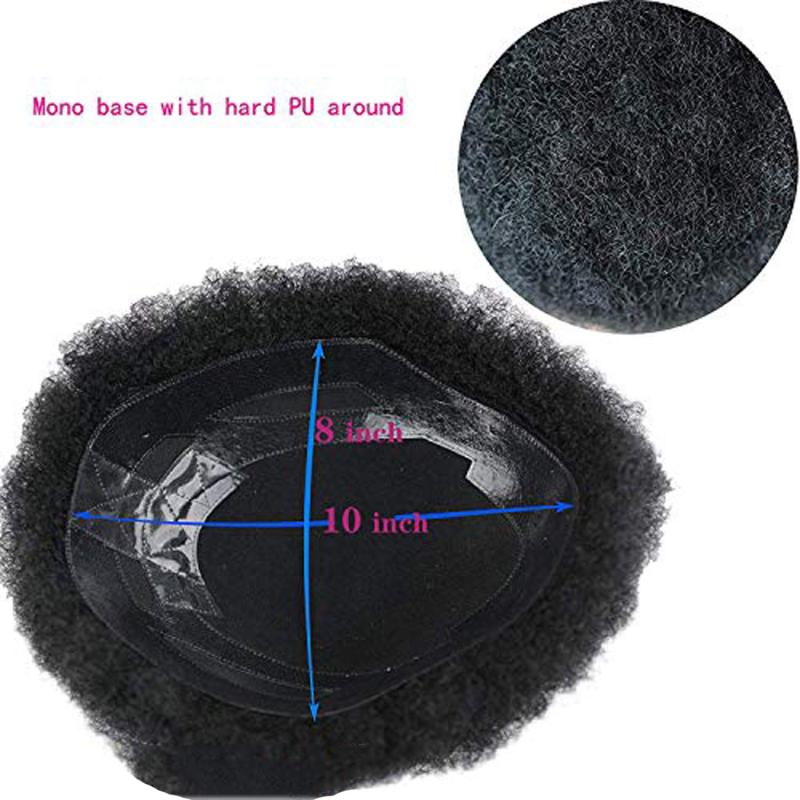 Hair System Replacement Brazilian Virgin Human Hair Afro Curly Toupee 10x8inch for Black Men with Men Hair System Human Hair 1B Color