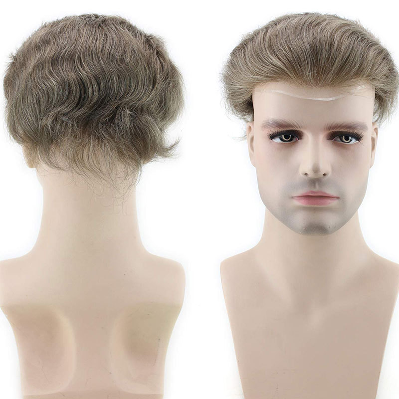 Celebrity Hair System Thin Skin Men's Hair Replacement Toupee Real Human Hair Pieces for Men #7 Light Brown Color Base Size 10x8