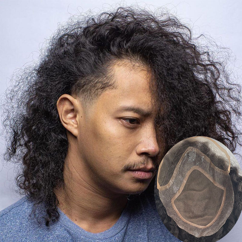 12inch Mens Toupee Human Hair Topper Hairpiece for Men Curly Hair Mono Lace Replacement Wig for Men 10X8inch Kinky Curly Toupee  Natural Color