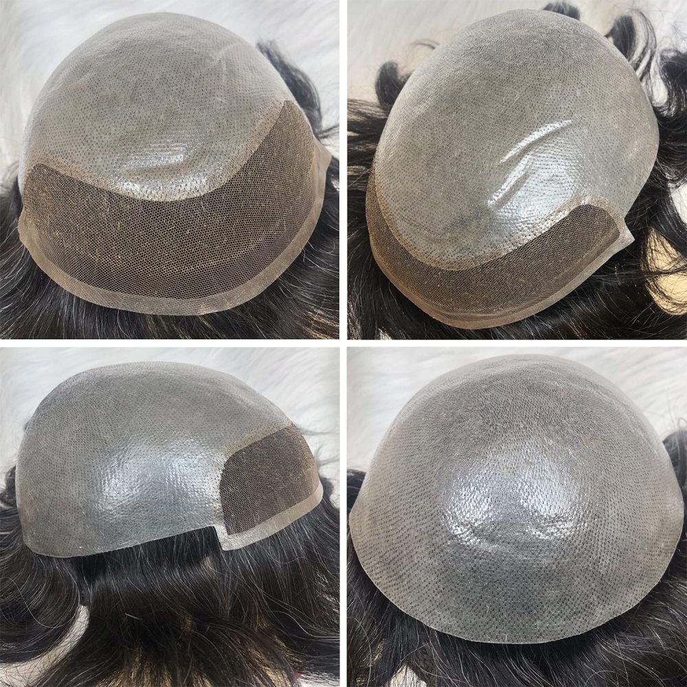 PU Skin Toupee for Men With Franch Lace Frontal 10x8inch Hair Replacement for Men's Hairpiece White Color Human Hair Men Toupee