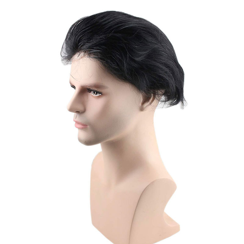 PU Skin Toupee for Men With Franch Lace Frontal 10x8inch Hair Replacement for Men's Hairpiece White Color Human Hair Men Toupee