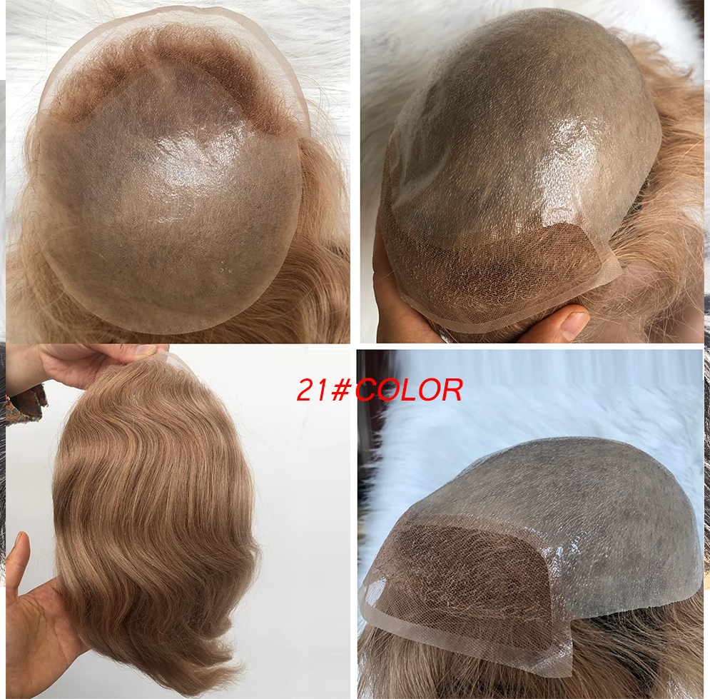 PU Skin Toupee for Men With Franch Lace Frontal 10x8inch Hair Replacement for Men's Hairpiece White Color Human Hair Men Toupee