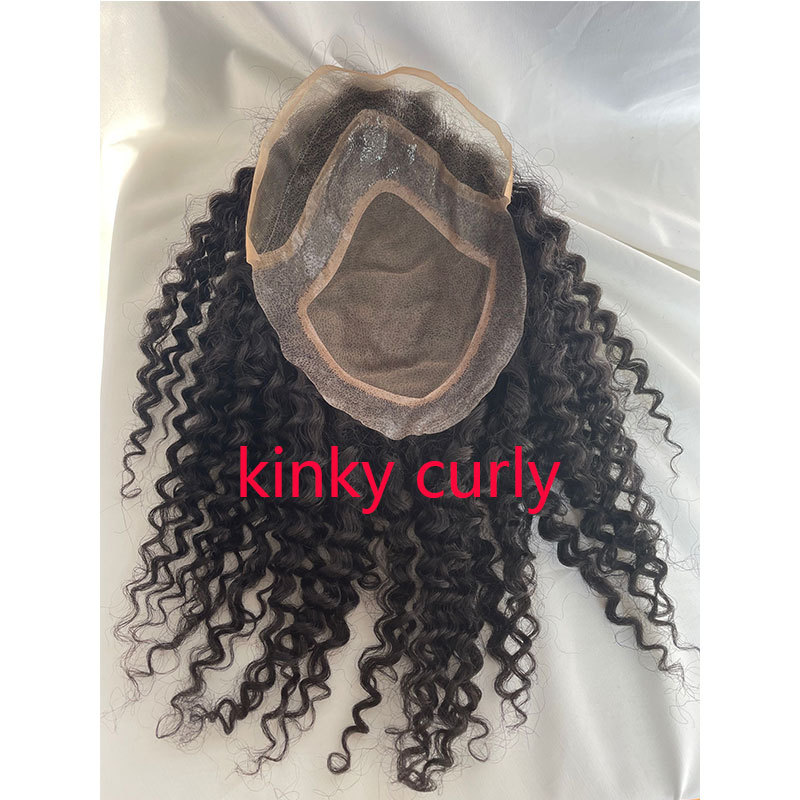 12inch Mens Toupee Human Hair Topper Hairpiece for Men Curly Hair Mono Lace Replacement Wig for Men 10X8inch Kinky Curly Toupee  Natural Color