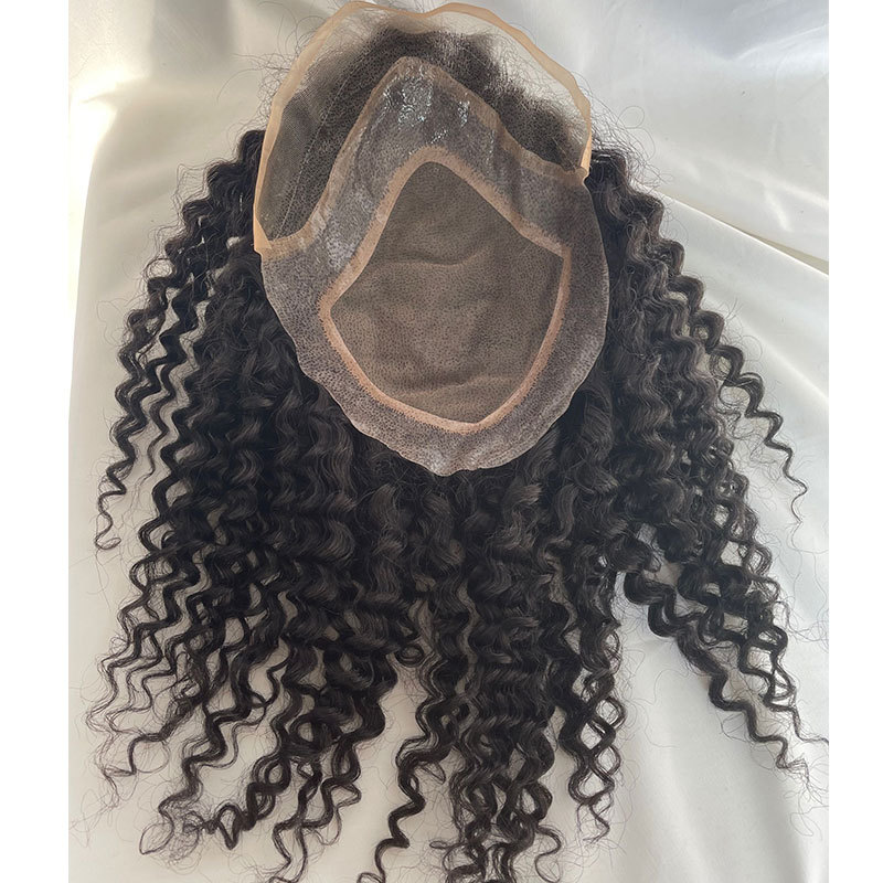 12inch Mens Toupee Human Hair Topper Hairpiece for Men Curly Hair Mono Lace Replacement Wig for Men 10X8inch Kinky Curly Toupee  Natural Color