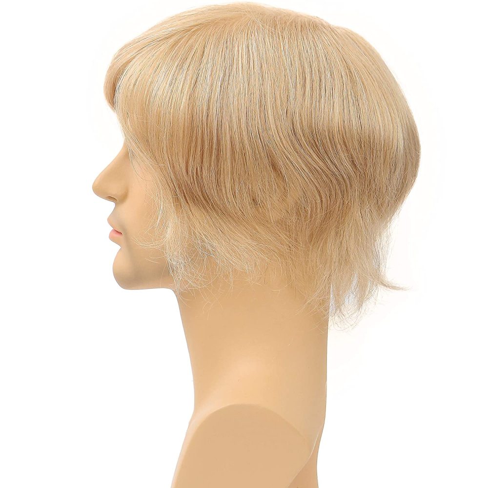 Toupee for Man Ultra Thin Skin PU Men's Hairpiece European Virgin Human Hair Replacement System Pieces 10x8inch #4 Light Brown Color