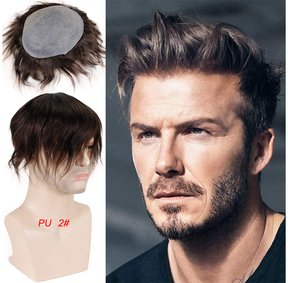 Toupee for Man Ultra Thin Skin PU Men's Hairpiece European Virgin Human Hair Replacement System Pieces 10x8inch #4 Light Brown Color