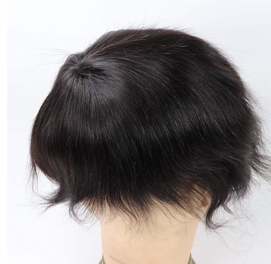 Toupee for Men Human Hair Pieces Fine Mono Lace Top PU Perimeter European Hair Replacement System 9x7inch 1B Color