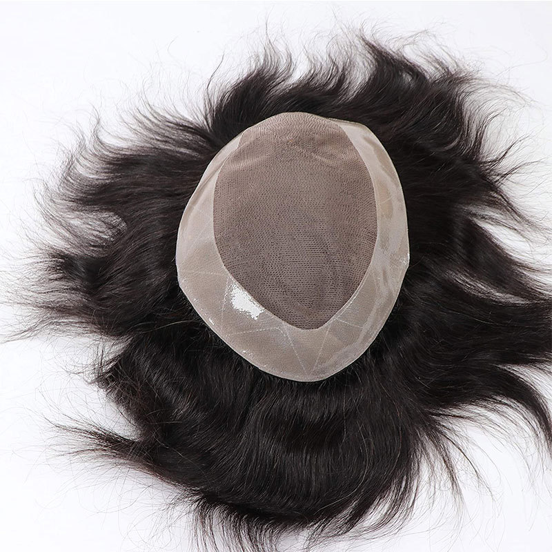 Toupee for Men Human Hair Pieces Fine Mono Lace Top PU Perimeter European Hair Replacement System 9x7inch 1B Color