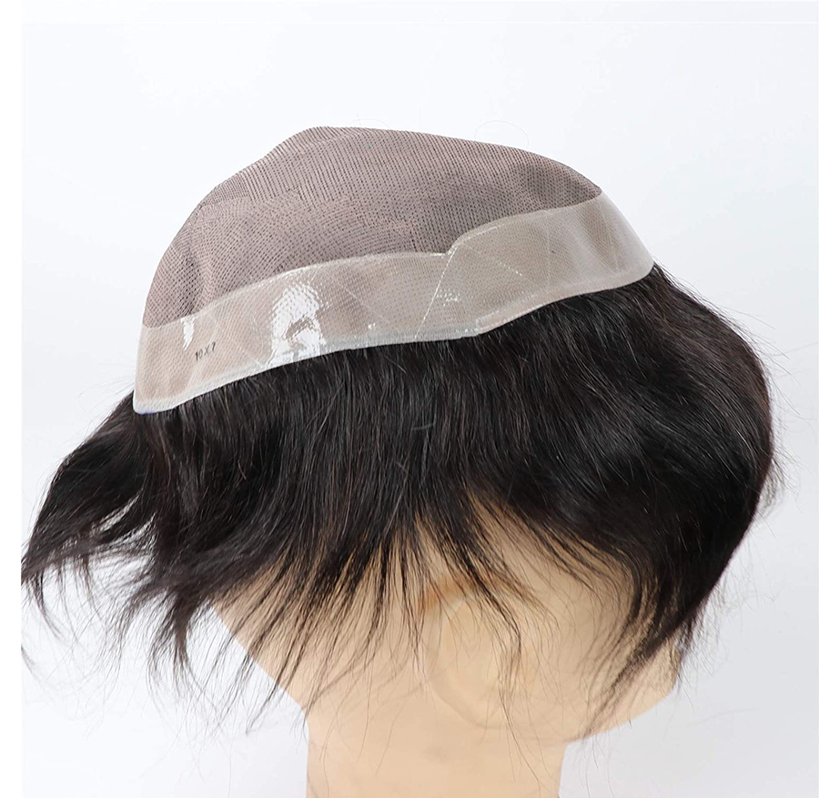Toupee for Men Human Hair Pieces Fine Mono Lace Top PU Perimeter European Hair Replacement System 9x7inch 1B Color