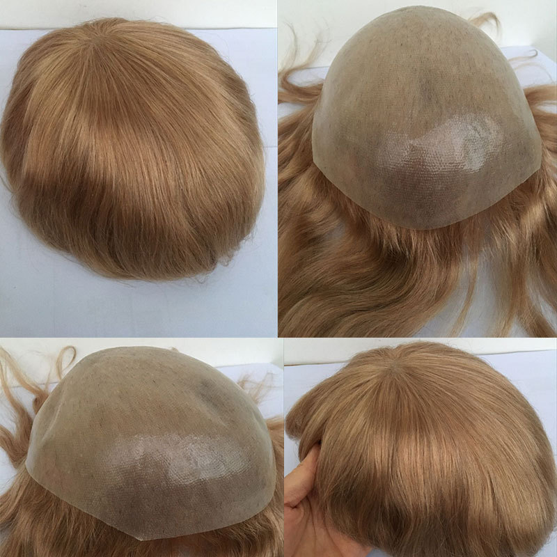 Toupee for Man Ultra Thin Skin PU Men's Hairpiece European Virgin Human Hair Replacement System Pieces 10x8inch #4 Light Brown Color