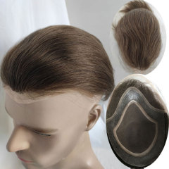 Men Hairpiece Real French Lace Human Hair Replacement for Men Wig Thin Skin Men's Toupee #6 Color Toupee For Men Human Hair