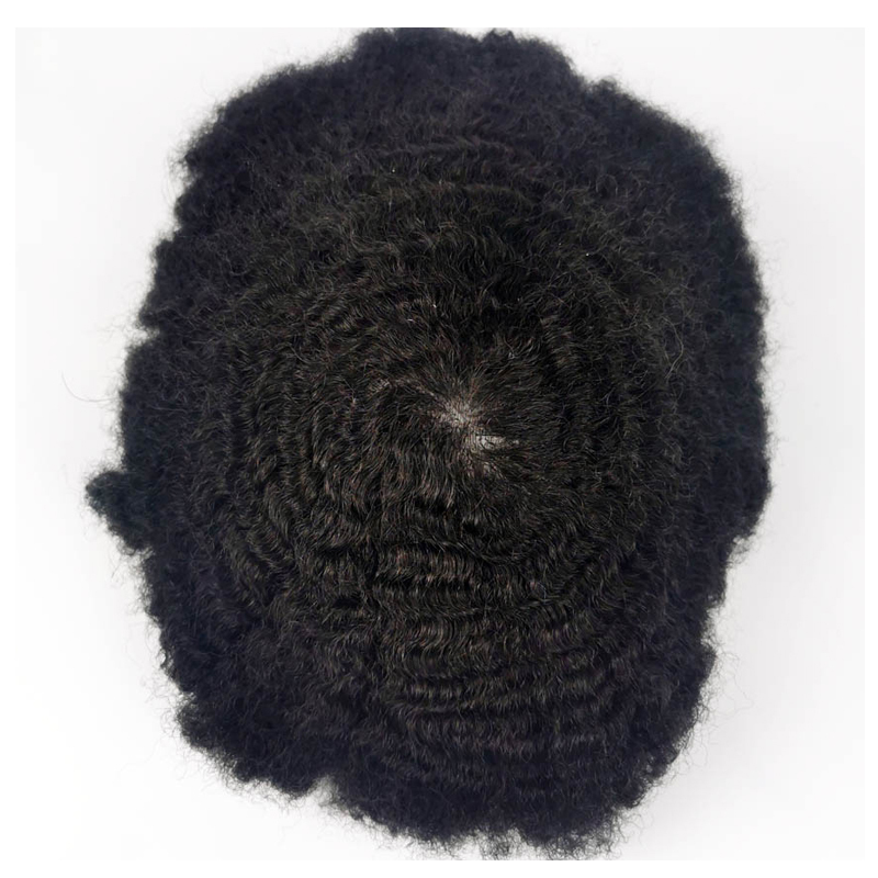 Men Hair Piece Afro Toupee For Men Afro Curl Hair Pieces For Men Afro Kinky Curly Human Hair Replacement System For Men Full PU Toupee