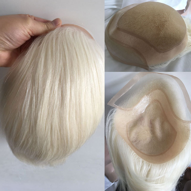Human Hair Piece Wigs Toupee For Men Hair Replacement System Human Hair Toupee For Men Natural Lace Front With Skin 10x8 Straight White Color