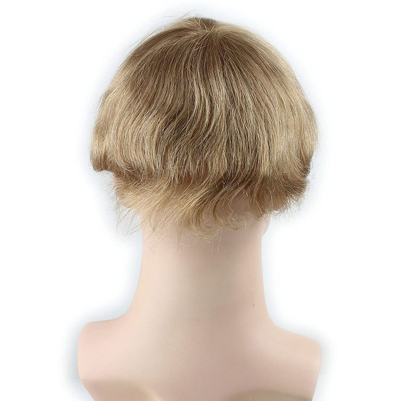 Famous Toupee Men's Toupee 10x8inch European Human Hair Swiss Mono Lace Thin Skin Hairpiece Hair Replacement System for Men #21 Ash Blonde Color