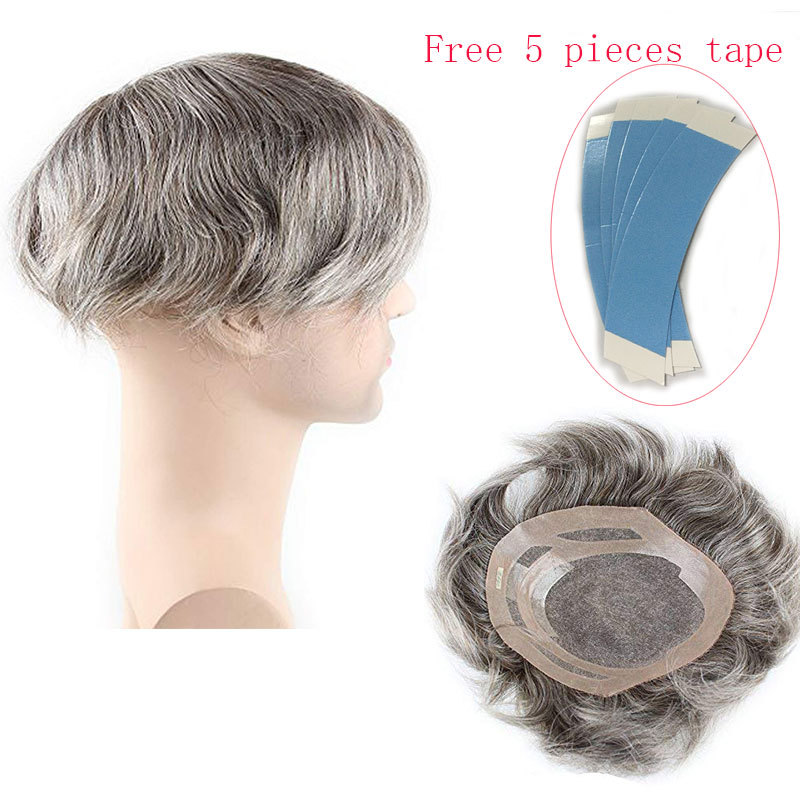 Toupee Shops Men's Toupee 10"×8" European Virgin Human Hair Toupee Super Soft Thin Skin Mens Hair pieces Hair Replacement System with PU around Base