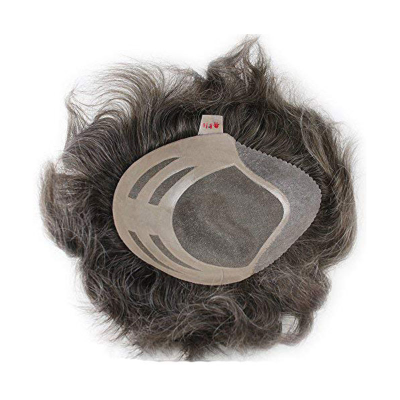 Wholesale Toupee For Men Man's Hair Replacement System Wigs With Soft Thin 10"X 8" Mono Lace Hairpiece 90% #5 Brown Human Hair Mixed 10% Grey Hair