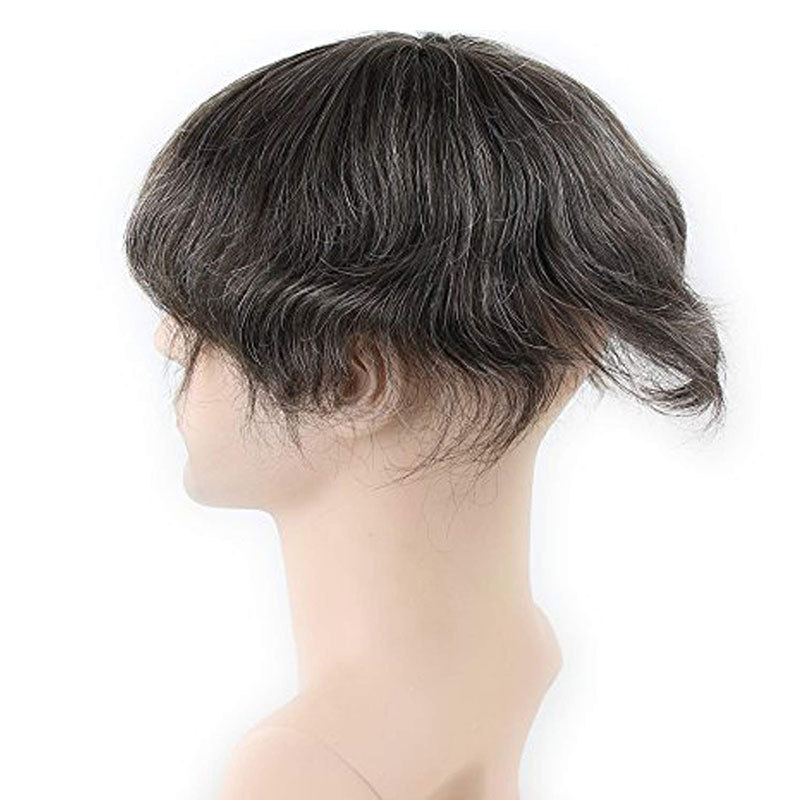 Wholesale Toupee For Men Man's Hair Replacement System Wigs With Soft Thin 10"X 8" Mono Lace Hairpiece 90% #5 Brown Human Hair Mixed 10% Grey Hair