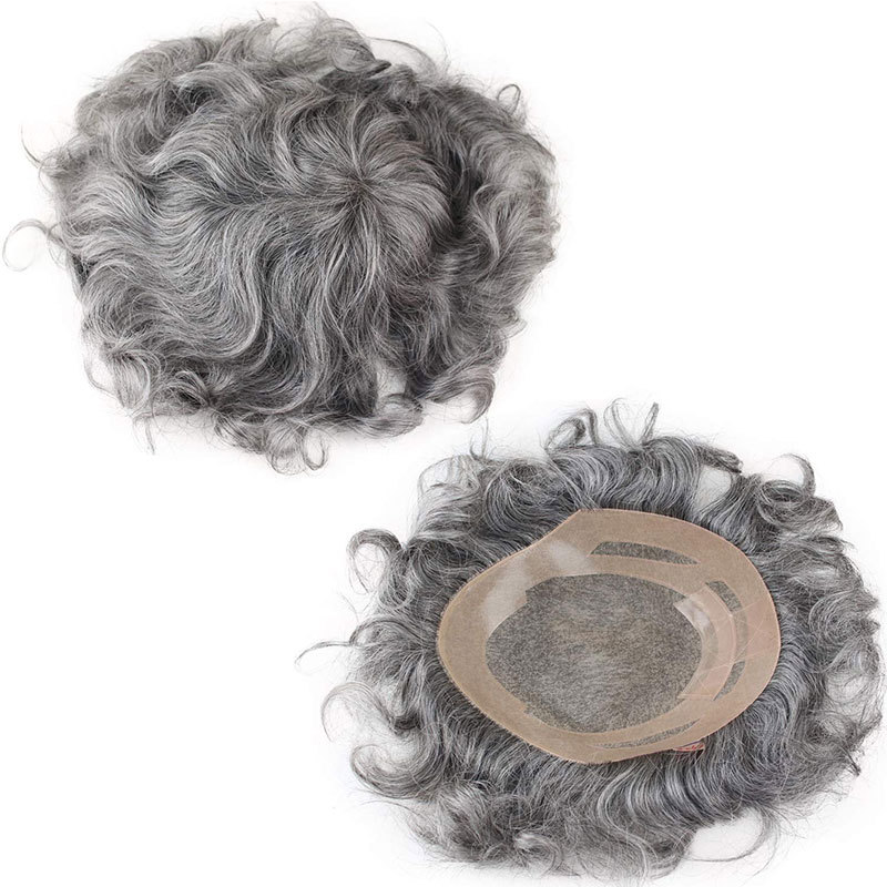 Toupee Shops Men's Toupee 10"×8" European Virgin Human Hair Toupee Super Soft Thin Skin Mens Hair pieces Hair Replacement System with PU around Base