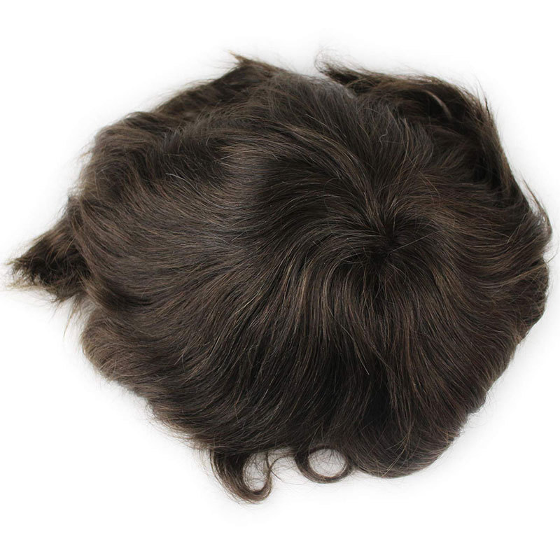 Toupee Hair Piece Swiss Mono Lace With Soft Thin Skin Toupee For Men With 10"X8" Virgin Human Hair Slight Wave Men's Replacement Hairpiece
