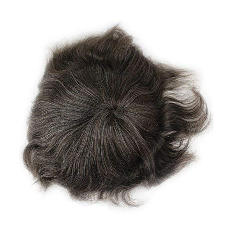 Wholesale Toupee For Men Man's Hair Replacement System Wigs With Soft Thin 10"X 8" Mono Lace Hairpiece 90% #5 Brown Human Hair Mixed 10% Grey Hair