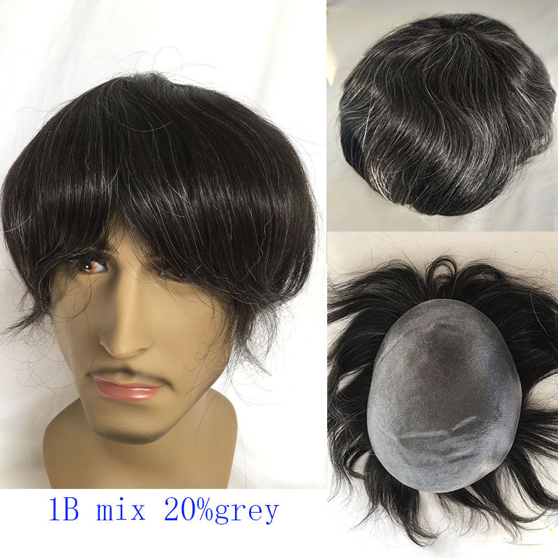 Men Toupee Handmade Wig Human Hair Replacement Systems PU Transparent Thin Skin Base Natural 100% Human Remy Hair 10x8inch