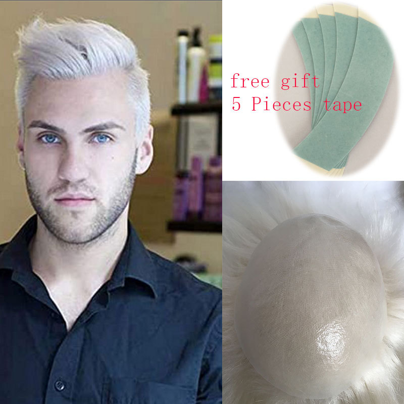 Men Toupee Handmade Wig Human Hair Replacement Systems PU Transparent Thin Skin Base Natural 100% Human Remy Hair 10x8inch