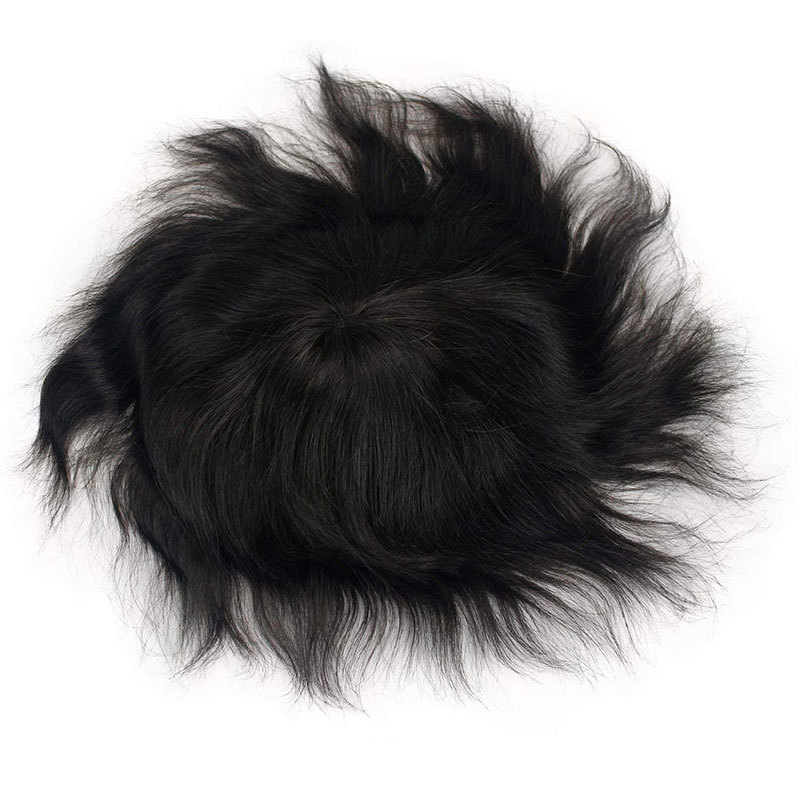 Human Hair Toupee for Men Hair Replacement System Breathable Mono Lace Top 8x6inch with PU Perimeter 1B Off Black Color Men's