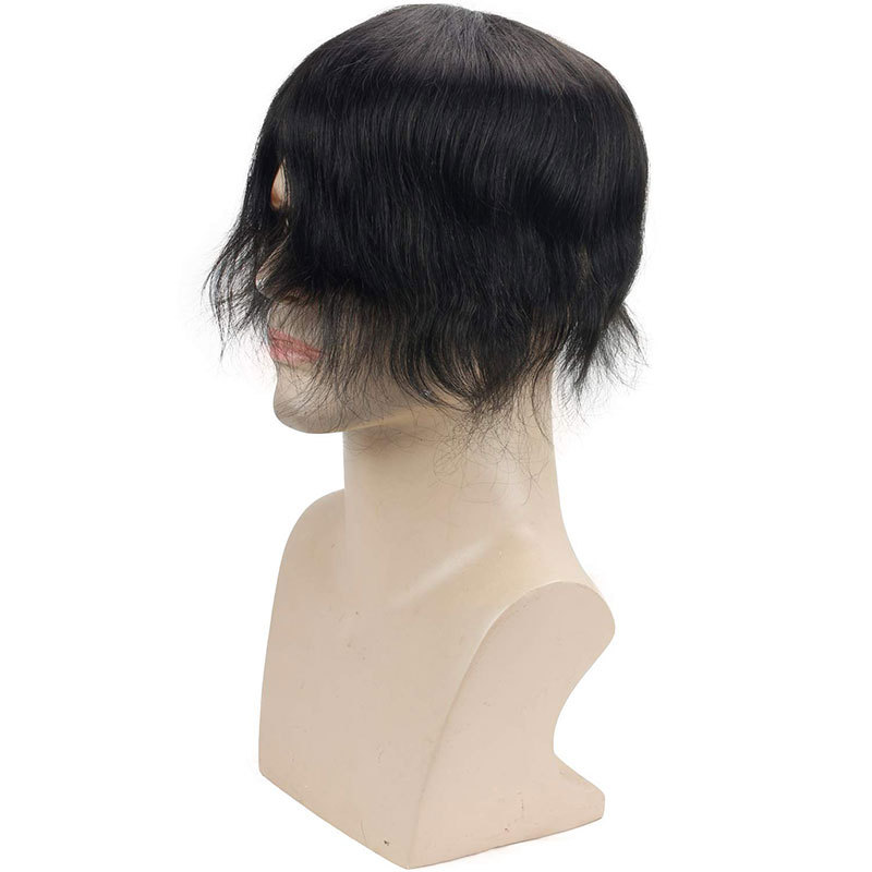 Human Hair Toupee for Men Hair Replacement System Breathable Mono Lace Top 8x6inch with PU Perimeter 1B Off Black Color Men's