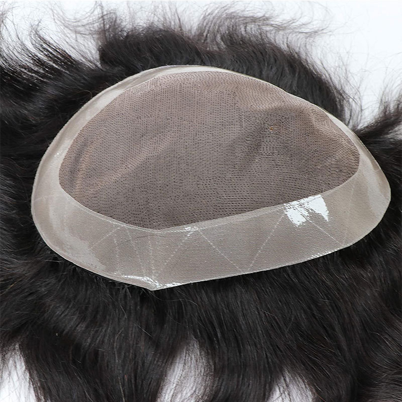 Human Hair Toupee for Men Hair Replacement System Breathable Mono Lace Top 8x6inch with PU Perimeter 1B Off Black Color Men's