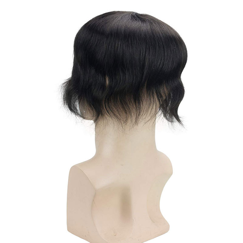 Human Hair Toupee for Men Hair Replacement System Breathable Mono Lace Top 8x6inch with PU Perimeter 1B Off Black Color Men's