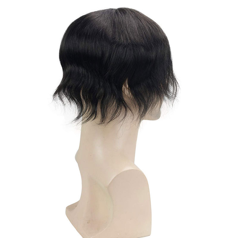 Human Hair Toupee for Men Hair Replacement System Breathable Mono Lace Top 8x6inch with PU Perimeter 1B Off Black Color Men's
