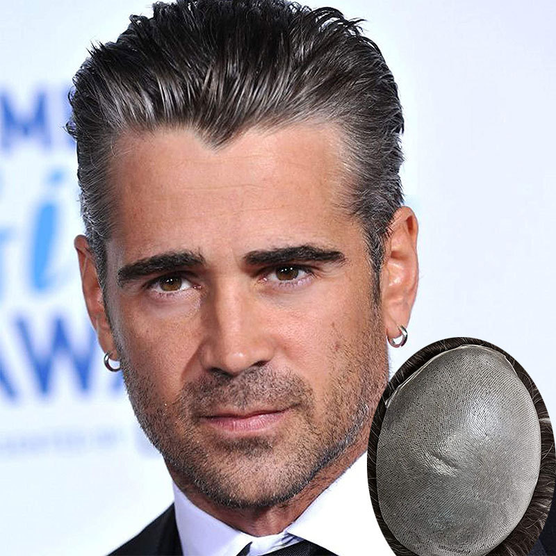 Stock Toupee Men’s Toupee Soft Thin Skin 0.06mm PU 10x8inch Hair Replacement for Men's Hairpiece 100% European Human Hair Pieces for Man 1B Mixed 20