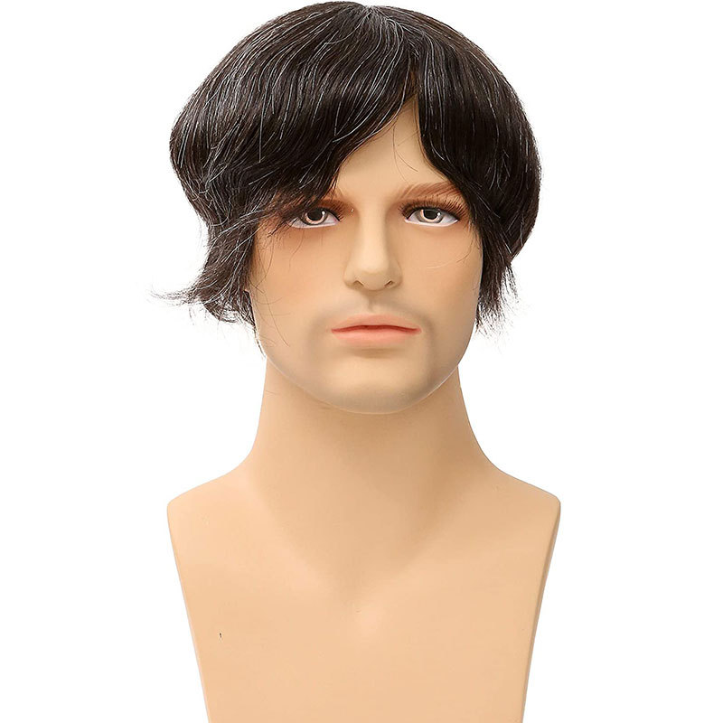 Stock Toupee Men’s Toupee Soft Thin Skin 0.06mm PU 10x8inch Hair Replacement for Men's Hairpiece 100% European Human Hair Pieces for Man 1B Mixed 20