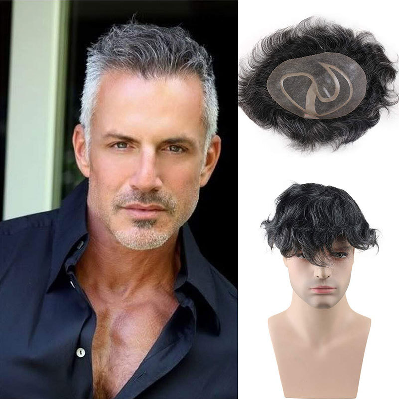 Voloria hair Wigs Human Hair Men Toupee 1b20 Toupee Mono Lace With Npu Around Lace Systems Size 10x8 Inch Toupet Men Hair