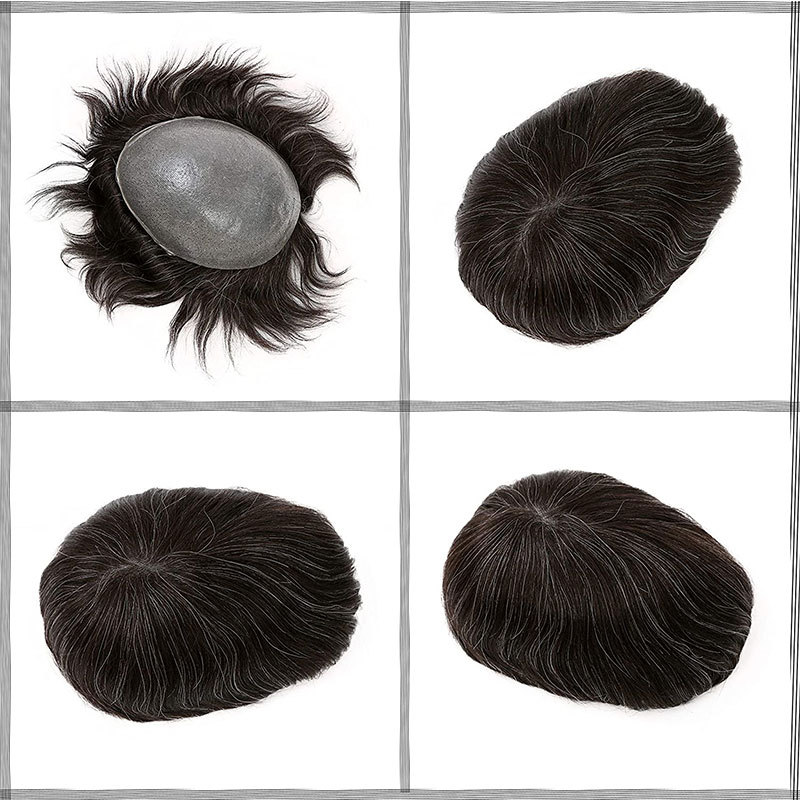 Stock Toupee Men’s Toupee Soft Thin Skin 0.06mm PU 10x8inch Hair Replacement for Men's Hairpiece 100% European Human Hair Pieces for Man 1B Mixed 20
