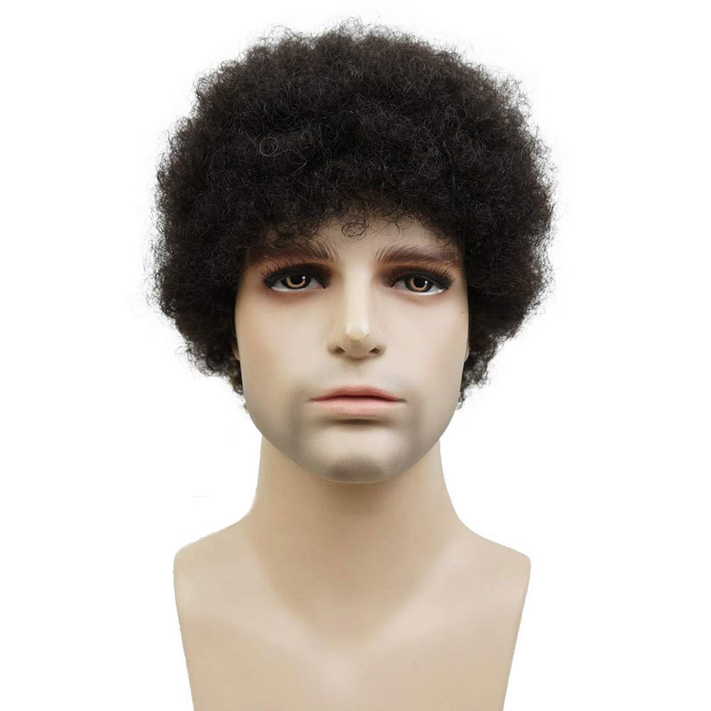Afro Short Curly Wigs Men Wigs 100% Human Hair Wigs For Black Women or Men African American Full Wig 1B Mechanical wigs