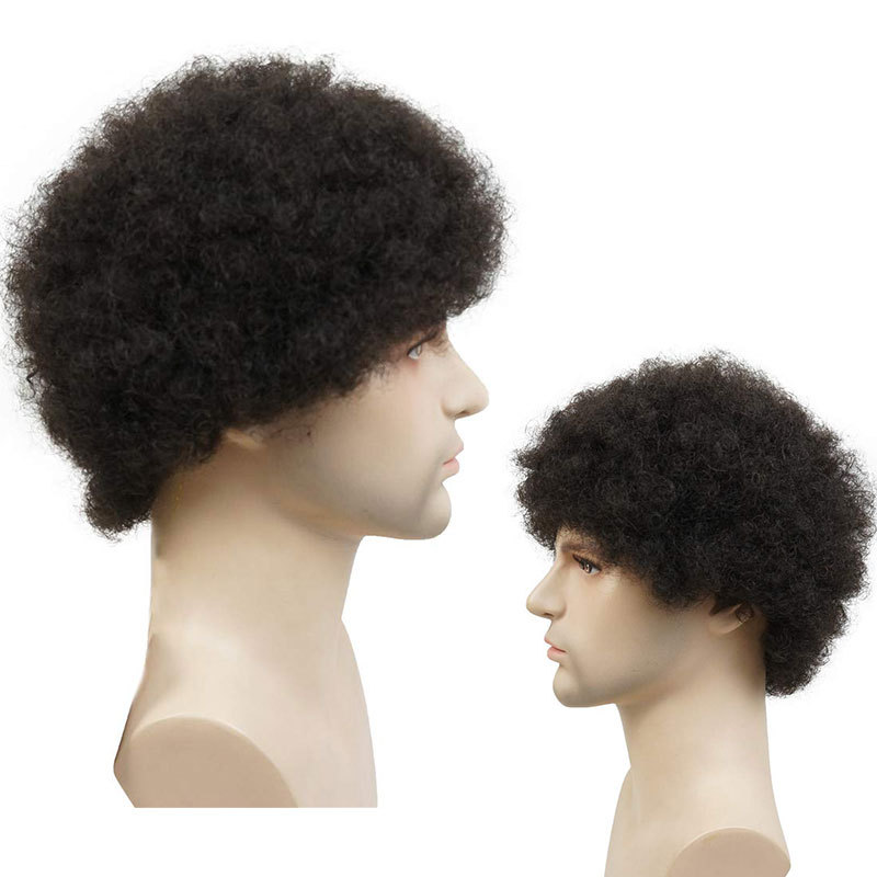 Afro Short Curly Wigs Men Wigs 100% Human Hair Wigs For Black Women or Men African American Full Wig 1B Mechanical wigs