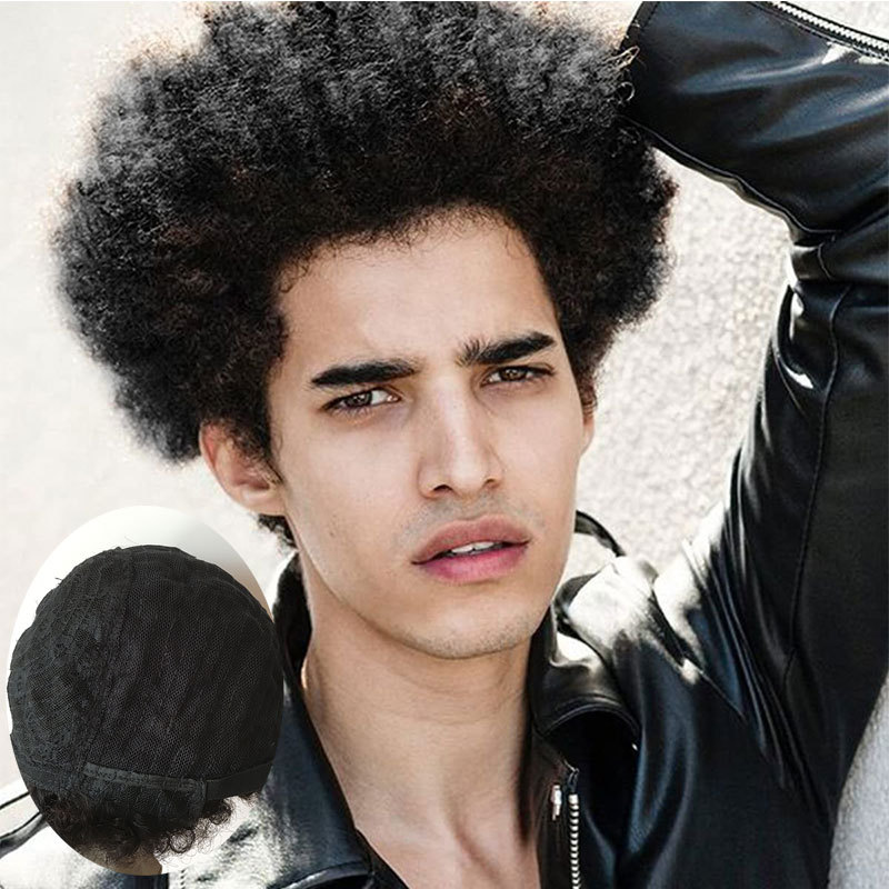Afro Short Curly Wigs Men Wigs 100% Human Hair Wigs For Black Women or Men African American Full Wig 1B Mechanical wigs
