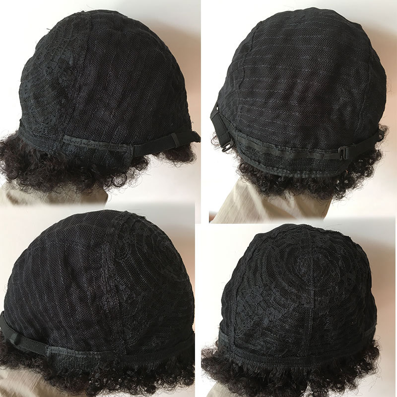 Afro Short Curly Wigs Men Wigs 100% Human Hair Wigs For Black Women or Men African American Full Wig 1B Mechanical wigs