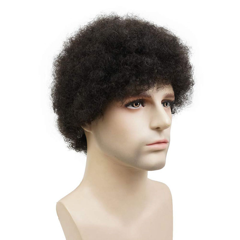 Afro Short Curly Wigs Men Wigs 100% Human Hair Wigs For Black Women or Men African American Full Wig 1B Mechanical wigs