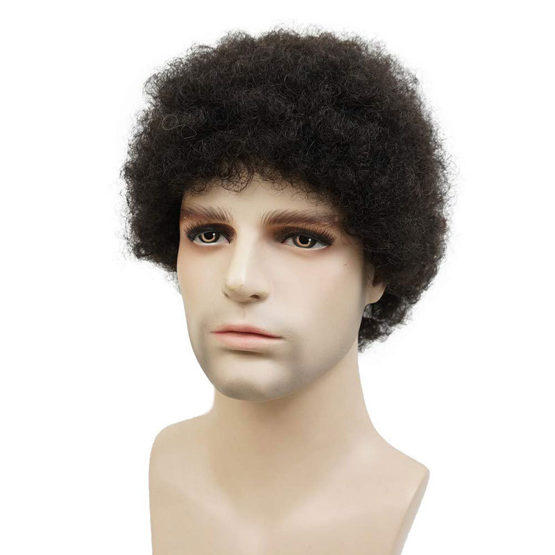 Afro Short Curly Wigs Men Wigs 100% Human Hair Wigs For Black Women or Men African American Full Wig 1B Mechanical wigs