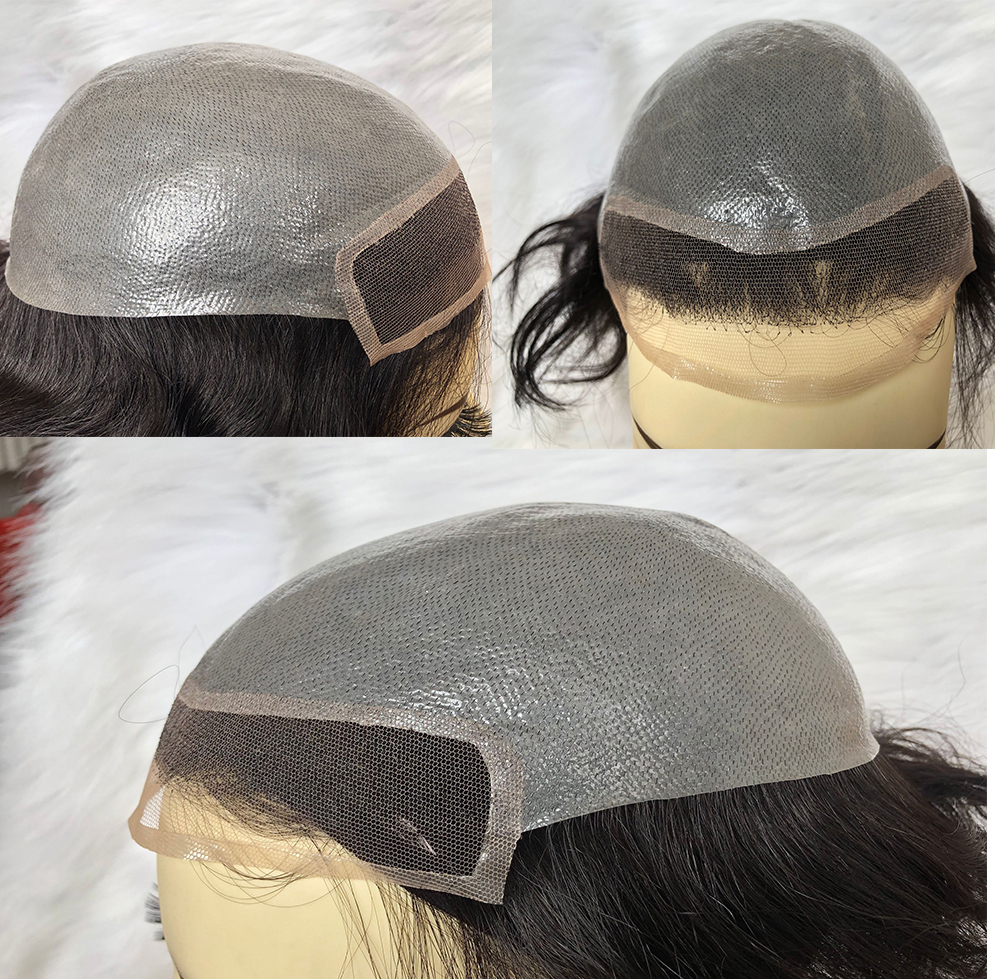 New Hair Wig Men'S Toupee Hairpieces Replacement System For Men PU Base With Frontal Swiss Lace Net 100% European Remy Human Hair 10x8 1B Mixed 80%Gre