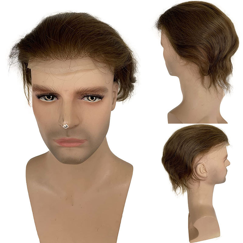 Men's Hair Wig Full Swiss Lace Men Toupee Human Hair Wig Indian Remy Hair System Breathable Men Hairpiece Wave Straight 10X8 Blond 18# Color