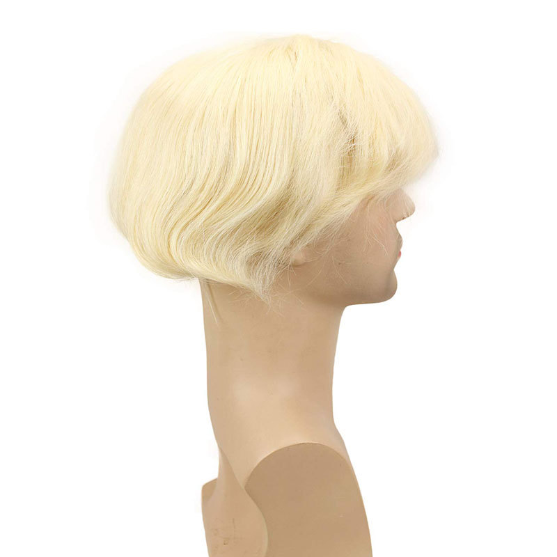 Men's Hair Wig Full Swiss Lace Men Toupee Human Hair Wig Indian Remy Hair System Breathable Men Hairpiece Wave Straight 10X8 Blond 18# Color